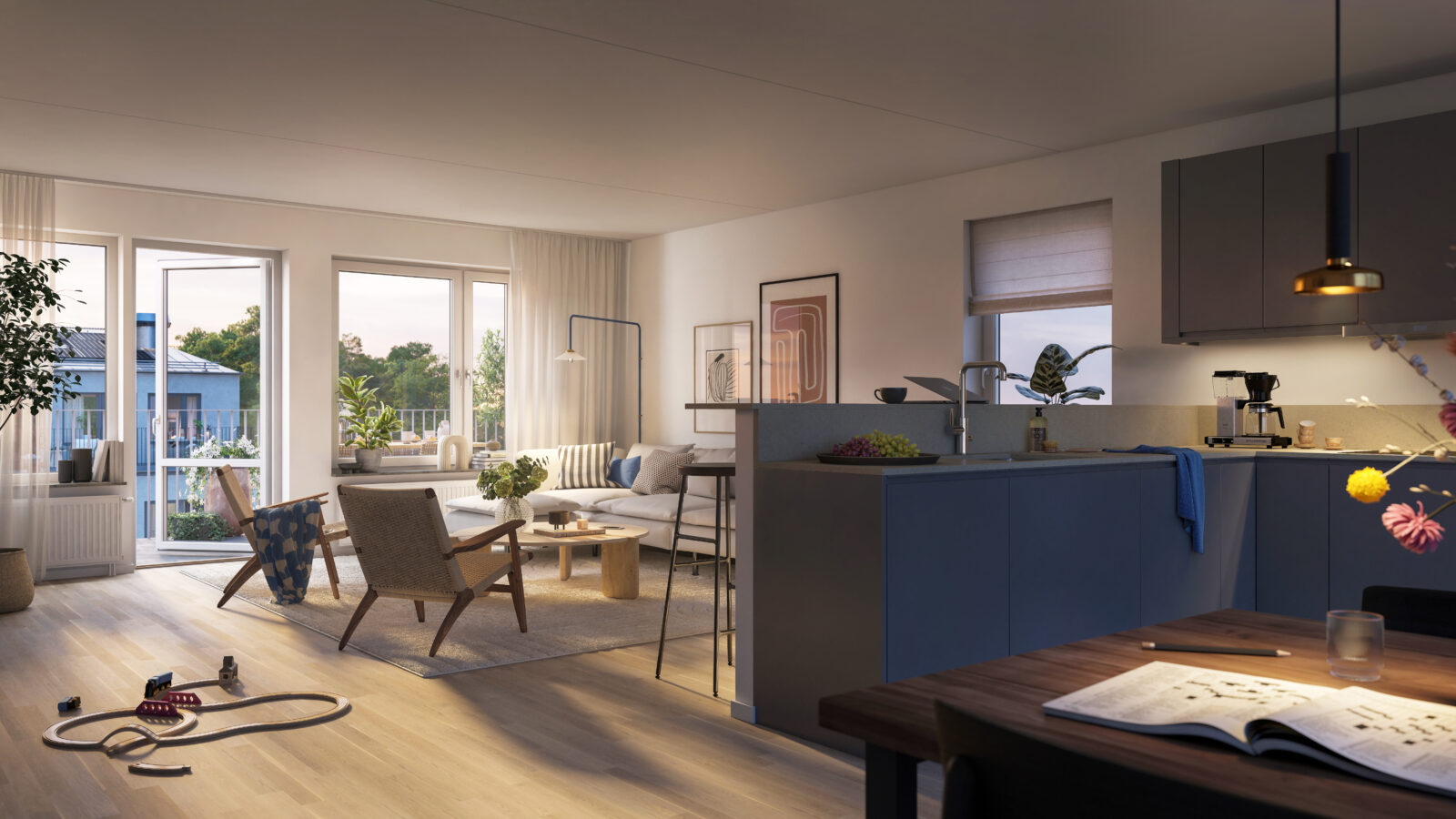 Kök i öppen planlösning i Brf Äventyret